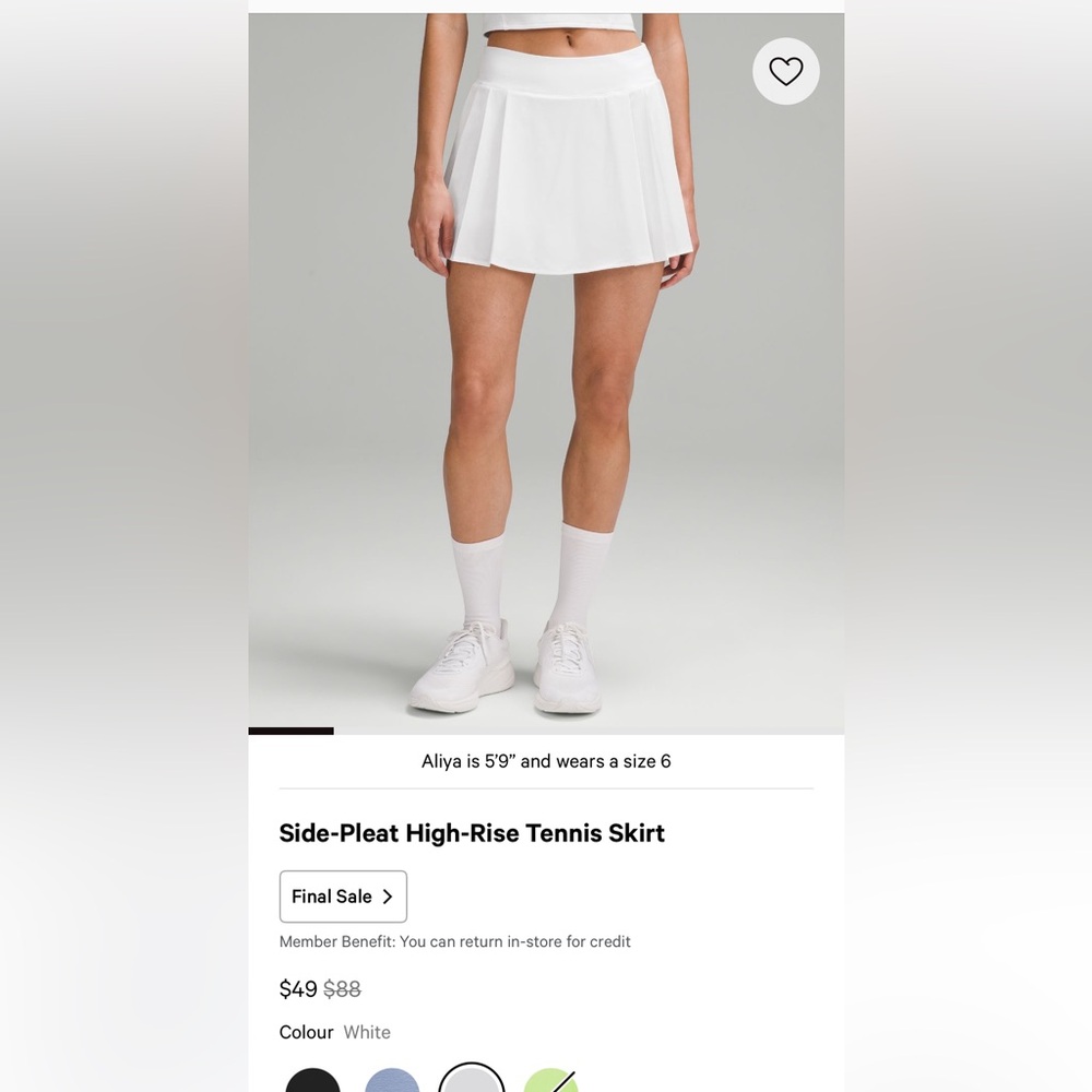 Lululemon Athletica White Side-Pleat HR Skirt